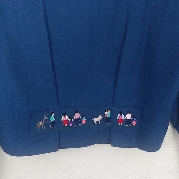 Artesania Sorata Spanish Influence Blue Button Up Long Sleeve Box Style Jacket - Picture 9 of 11